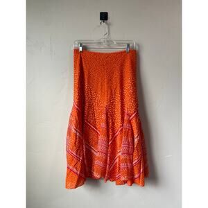 Spirit By Coldwater Creek Orange Polka Dot Cotton A-Line Midi Skirt- Size 10